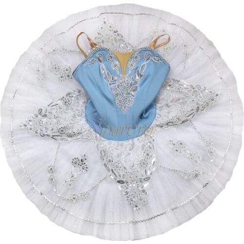 Adult Professional Ballet Tutu Blue White Silver Winter Fairy Pancake Peformance Tutus Ballerina Nutcracker Ballet Stage Costume