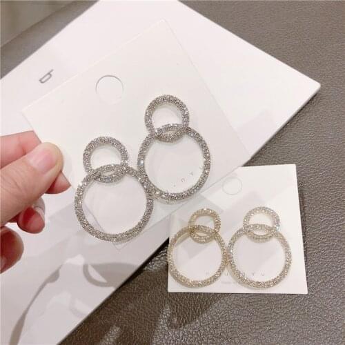 ES1411 New Korean Fashion Jewelry Simple Geometric Double Round Earrings Full Rhinestone Hollow Personality Earrings Wedding