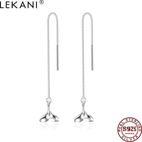 LEKANI 925 Sterling Silver Earrings For Women Simple Fishtail Tassel Drop Earring Fine Jewelry Romantic Wedding Engagement Gift