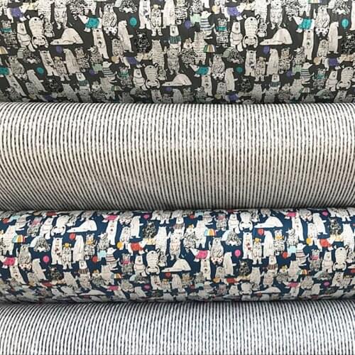 Cute 50x160cm All Over Polar Bear & Stripe Printed Cotton Fabric For DIY Sewing Bedding Clothing Quilting