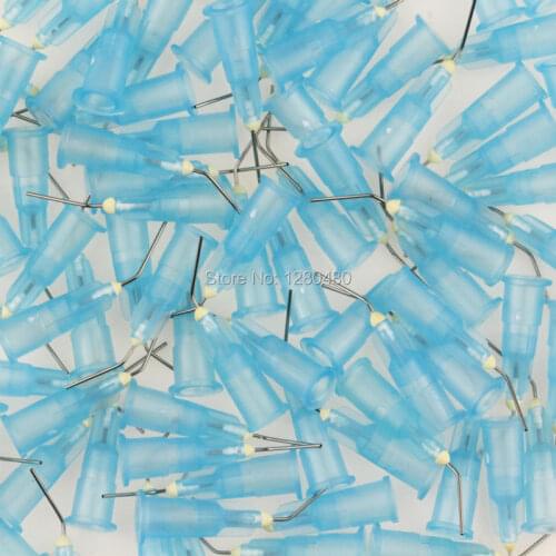 100 Pcs/Lot Dental Materials Bent Needle Tips 25 Gauge Irrigation Blue Liquid Delivery Wash Tips Dentist Prudcuts