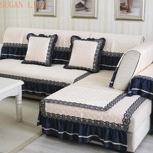 European style cream white cloth sofa cover lace patchwork quilting slipcovers canape for sectional sofa SP2937 FREE SHIPPING