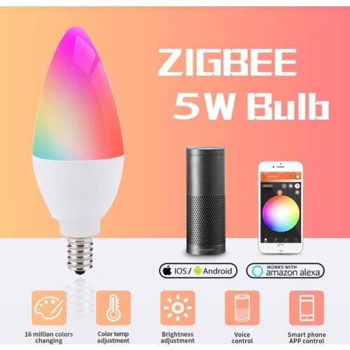 ZigBee 3.0 Tuya Wireless Smart Led Lamp E12/E14 RGBCW Dimmer Bulb Light Smart Life Voice For Smartthings Echo Hub Google