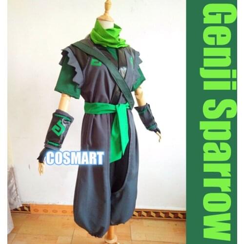 [STOCK]+Wig Game OW Genji Sparrow Black Skin ver.Ninjia Kimono Uniform Halloween Cosplay Costume NEW 2018
