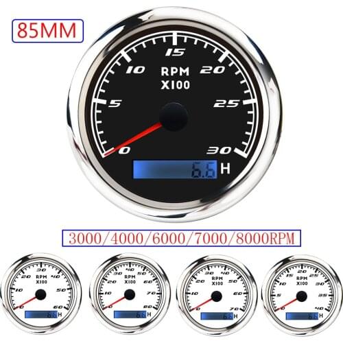 Waterproof Car Boat Tachometer Gauge 3000,4000,6000,7000,8000RPM Marine Tacho Meter with Hourmeter 85mm Tacho Meter Red LED
