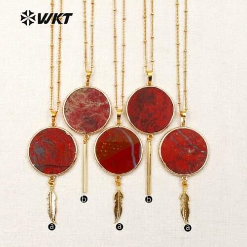 WT-N1106 WKT 2018 Elegant Round Shape Natural Stone Pendants Brass Chain with Electroplated Women Necklaces Jewelry