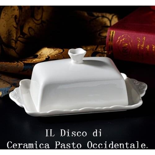 Western retro food plate white ceramic butter plate (with cover) European food plate
