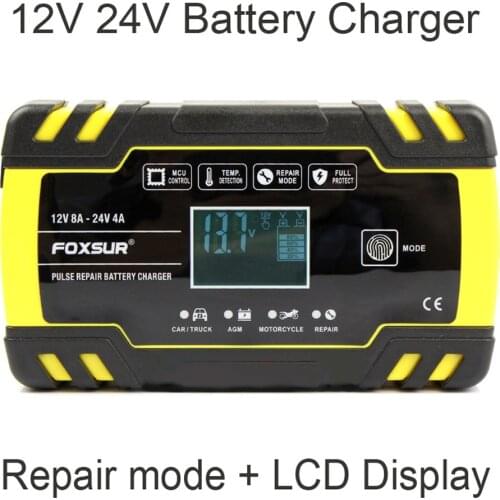 12V 24V Car Battery Charger Intelligent Fast Power Charging Motorcycle & Car Battery Charger Wet Dry Lead Acid with LCD Display