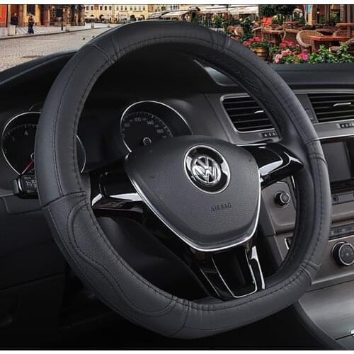 38CM D Shape Car Steering Wheel Cover Genuine Leather for Golf K3 POLO JATTA Suzuki Swift Nissan Rogue 2017 2018 2019 2020