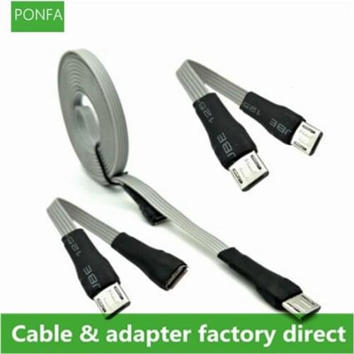 Micro USB 5pin Flat Cable Micro USB 2.0 Male Connector to Micro USB 2.0 Male & Female Extension Cable 0.1m/0.2m/0.3m/0.5m/1m/2m