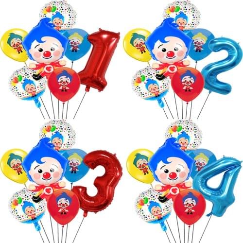 7pcs/set Plim Plim Balloons Cartoon Funny Clown Foil Latex Ballons Red Blue 32inch Number Globos Baby Kids Birthday Party Decor