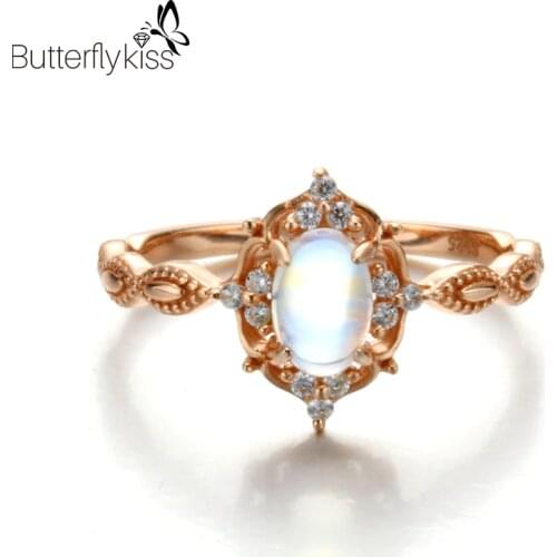 BK Natural Moonstone Ring For Women Oval 925 Sterling Silver Zircon Vintage Gem Fine Jewelry Wedding Engagement Anniversary Gift