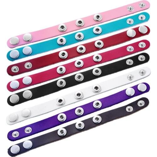 8Pcs/lot Real Leather White Children Snap Bracelets Band Bangles Fit Mini Snap Button Press Jewelry Findings 20cm