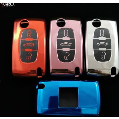 TPU Remote Key Case For Peugeot 207 307 308 407 607 807 For Citroen C2 C3 C4 C5 C6 Flip Folding Car Key Shield 3 Buttons Box