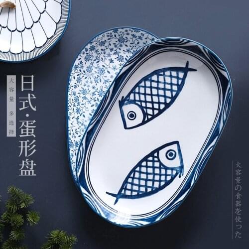 Jingdezhen 12 Inch Fish Egg Plate Japanese High Temperature Ceramic Dish Tableware Underglaze Color Ceramica Plates Tableware