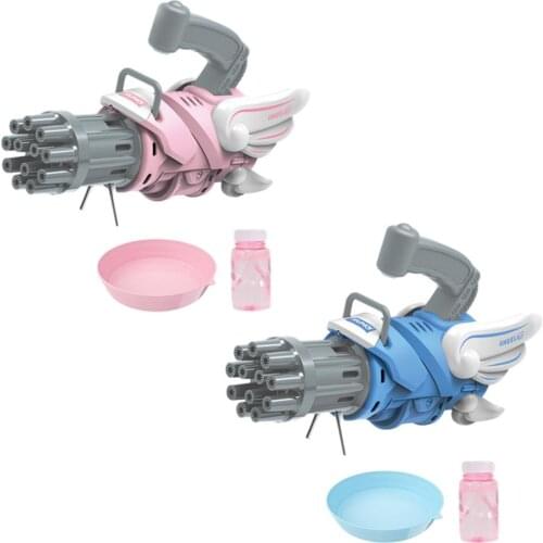 Electric Bubble Machine Pink Blue Gatling Bubble Gun Children Automatic Bubble Blowing Toy Gun Fan Combo Function 12 Holes