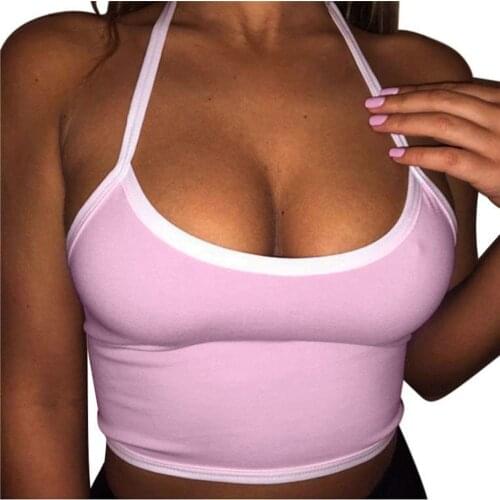 2020 Sexy Crop Tops For Women Halter Fitness Tight Bustier Strappy Skinny Pink Tee Tops Girl Dance Cropped Tops Vest Tank Tops