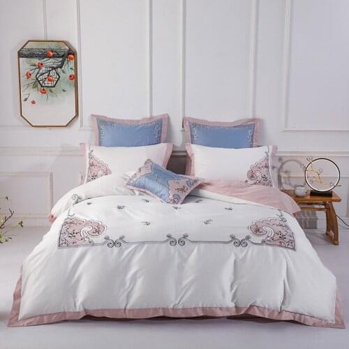 Chinese Embroidery Egyptian Cotton Bedding Set King Queen Size Pillowcases Bed Sheet Duvet Cover Home Textile 4Pcs