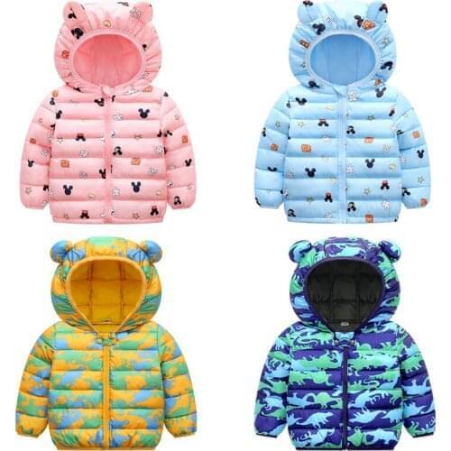 2021 New Childrens jacket Solid Color Coat Boys Girls Hooded Outerwear Cotton Coat Baby Cartoon Warm Jacket Coat Cotton Clothes
