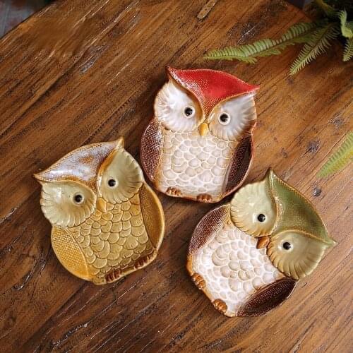 Cute Owl Dish Home Decor Tableware Desk Organizer Plate Porcelain Candy Trinket Dish Jewelry Fruit Serving Tray