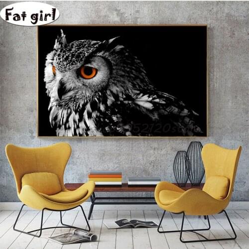 Wall Art diamond Painting Black White Owl Posters Nordic Animals Pictures For Living Room embroidery mosaic packing diamond gift
