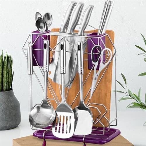 Stainless Steel Cutting Board Storage Rack Knife Draining Holder Kitchen Supplies Storage Shelf (Purple)