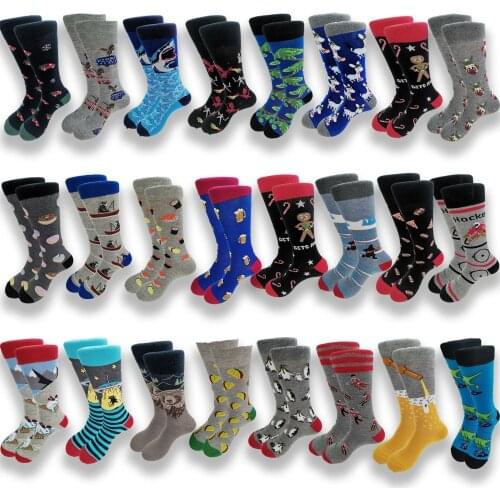 Autumn and Winter Mens Socks Animal Ski Burger Beer Pattern Middle Tube Funny and Colorful Crew Socks