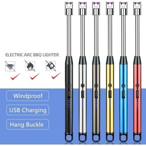 New Kitchen Gas Stove Arc Lighters Single Plasma Lighter USB Electric Windproof Flameless Candle Lighters With Hook Outdoors BBQ