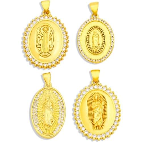 OCESRIO 18K Gold Plated Brass Jesus Virgin Mary Pendants for Jewelry Making Zirconia 2021 Religious Jewelry Catholic pdta341