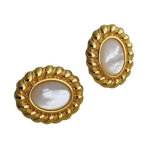 Oval earrings shell pearl earrings hemp patterned retro temperament fashion