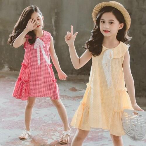 Girls Beach Dress plaid Pattern Dress For Girl Casual Dress Kids Summer Costumes For Girls 6 8 10 12 14