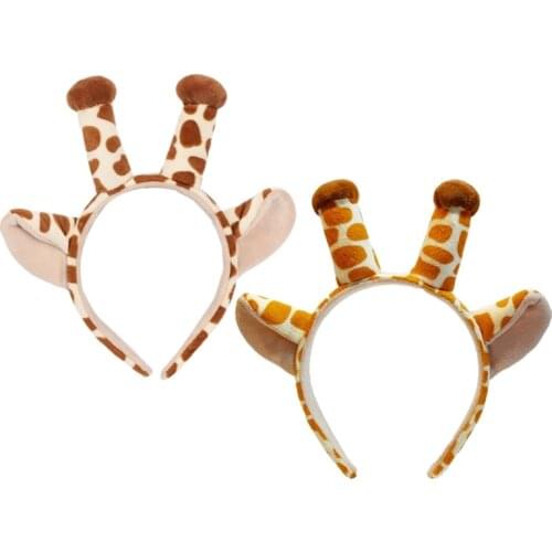 Plush Giraffe Ears and Horns Headband Female Funny Animal Cosplay Hair Hoop Halloween Festival Theme Party Headwear