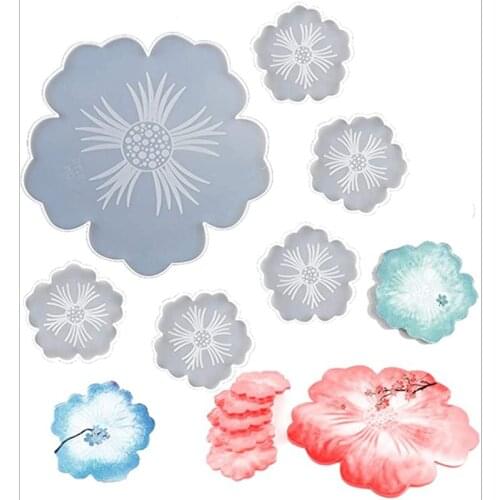 1set Big Size Flower Coaster Resin Mold Set DIY UV Epoxy Resin Mould Flowers Tray Petal Cup Mat Mold For Jewelry Making Tools
