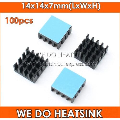 WE DO HEATSINK 100pcs 14x14x7mm Black Anodized Aluminum Heatsink Radiator Cooler With Thermal Double Sided Adhesive Tape Pad