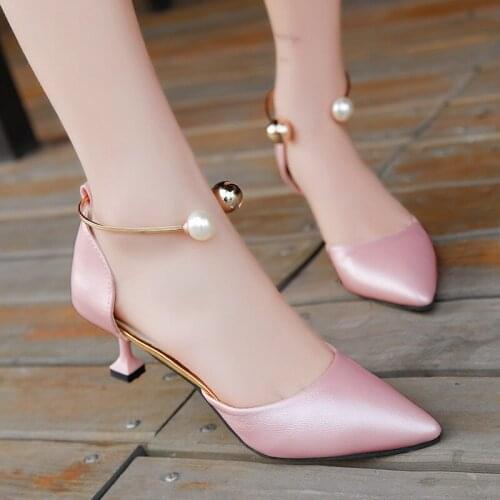 2020 New Spring Summer Sandals Women Shoes Woman Pointed Toe Thin High Heels Sexy Ladies Shoes Pumps Pearl Buckle Solid Sandals