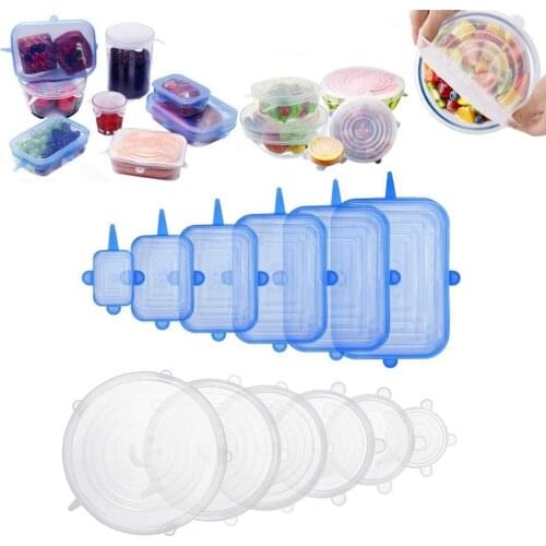 Silicone Stretch Lids Replacement Plastic Alternative Lid Rectangle Round Reusable Food Covers Huggers for bowls, Cans, bottles