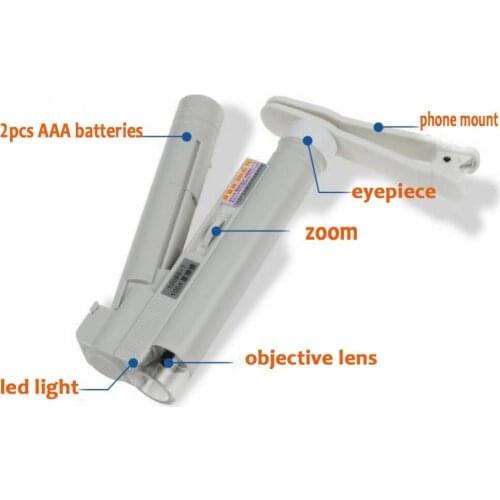 40 60 80 100 Times Children LED Illuminated Adjustable Zoom Pocket Microscope Magnifier Foldable Reading Glass with Phone Mount