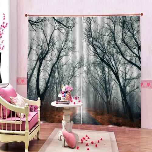 Sun Rises Between Tree Branches in Misty Weather Foggy Sky Curtain For Living Room Bedroom Blackout Window Drapes Sets