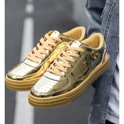 Summer board shoes patent leather bright surface casual couple shoes women increase 43 shoes fashion trendy shoes