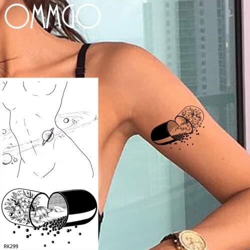 Universe Pill Sexy Girl Planets Temporary Tattoos For Women Men Body Art Neck 3Dtattoo Paper Paste Waterproof Fake Tatoo Sticker