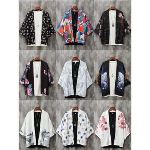 Japanese crane robe samurai ukiyo-e loose seven-point sleeve shirt kimono coat haori kimono men women couple kimono cardigan