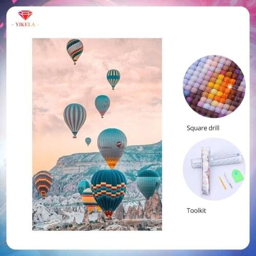 YIKELA 5D Hot Air Balloon DIY Mountain Diamond Painting Full Square Diamond Needlework Handicrafts Decorative Embroidery Gift