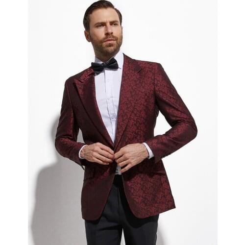 Dark Red Jacquard Custom Prom Suit Jacket Fashion Blazer Slim Fit Tailor Made Wedding Suit Jacket Veste Homme Costume Sur Mesure