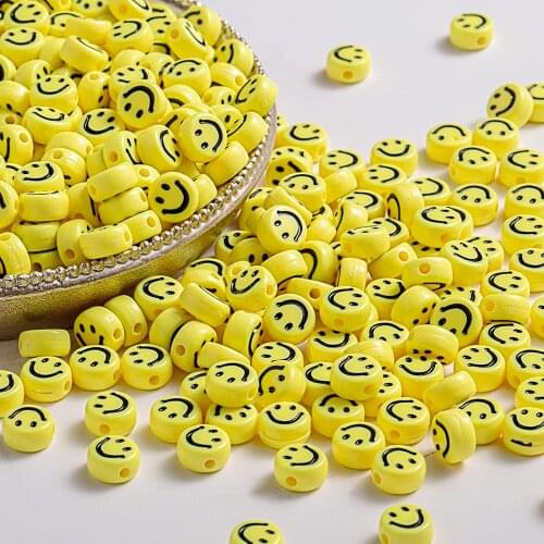 Yellow Smiley Happy Face Acrylic Beads Polymer Clay Spacer Disc Beads for DIY Handmade Jewelry Bracelet Necklace Craft Making