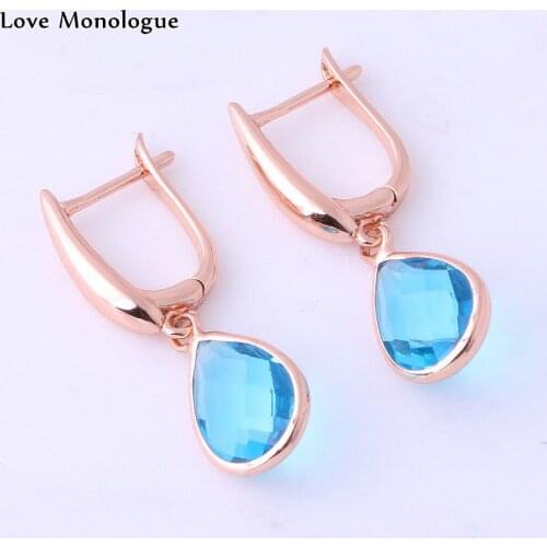 Love Monologue Fashion Jewelry Excellent Water Drop Blue Sky Cubic Zirconia Rose Gold Color Drop Earrings for Women X0578