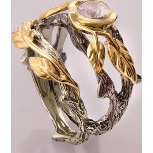 Milangirl Retro Ancient Rings Leaves Finger Ring Women Vintage Indian Jewelry Branch Vines Stone Rings Beach s
