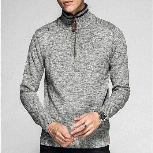 Winter Warm Male Pullover Half Zipper Korean Turtleneck Sweater Men Jumper Knitwear Grey Brown Navy
