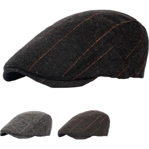 Winter Classic Plaid Woolen Daddy Beret Hat Men Autumn Outdoor Cap Trucker Retro Gorra