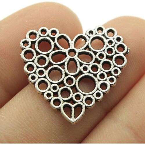 10pcs 23x25mm 2 Colors Filigree Flower Heart Charms Hollow Flower Heart Charm Pendant