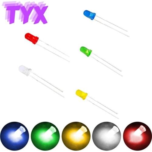 100pcs 3mm LED Light Diodes, Red/Green/Yellow/Blue/White LED Circuit Assorted Kit for Science Project Experiment COMPONENT DIY k